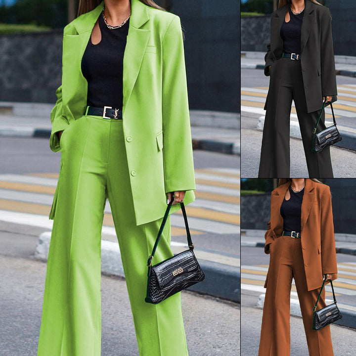 Autumn And Winter New Solid Color Long-sleeved Women's Casual Suit Two-piece Suit