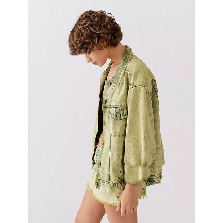 Y2K Retro Green Denim Bomber Jacket