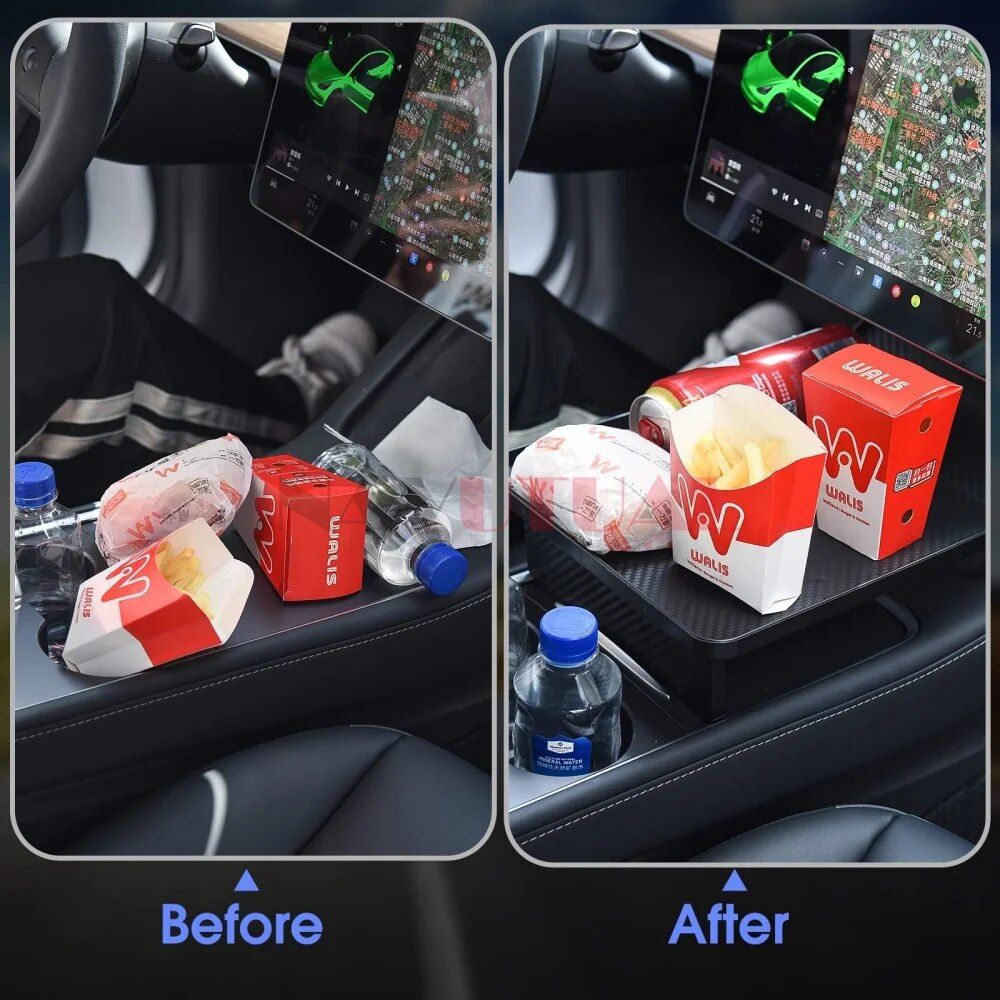 Center Console Food Tray with Anti-Slip Phone Holder for Tesla Model 3 & Y (2017-2023)