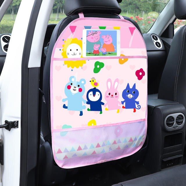 Cartoon Car Seat Back Protector with Storage Organizer