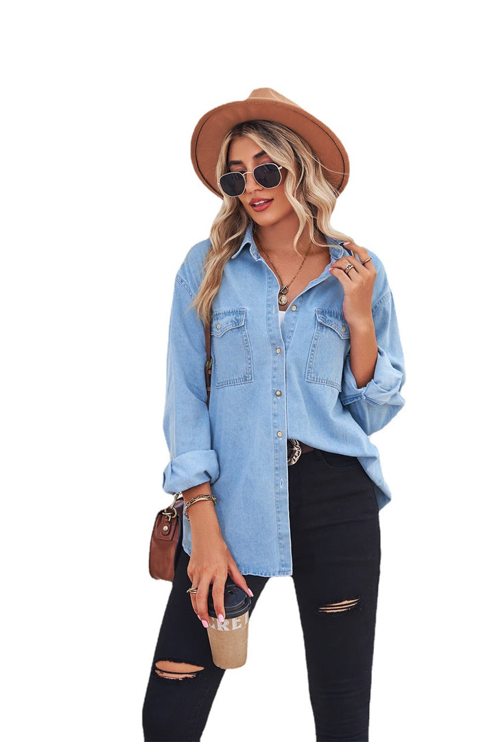 Women's Light Color Figure Flattering Thin Denim Long-sleeved Shirt