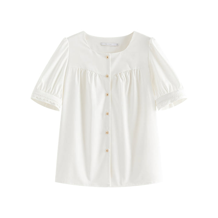 White French Square Collar Shirt with Puff Sleeve