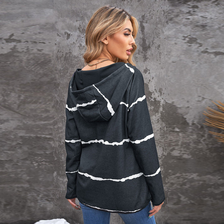 New European And American Striped Hooded Sweater Women