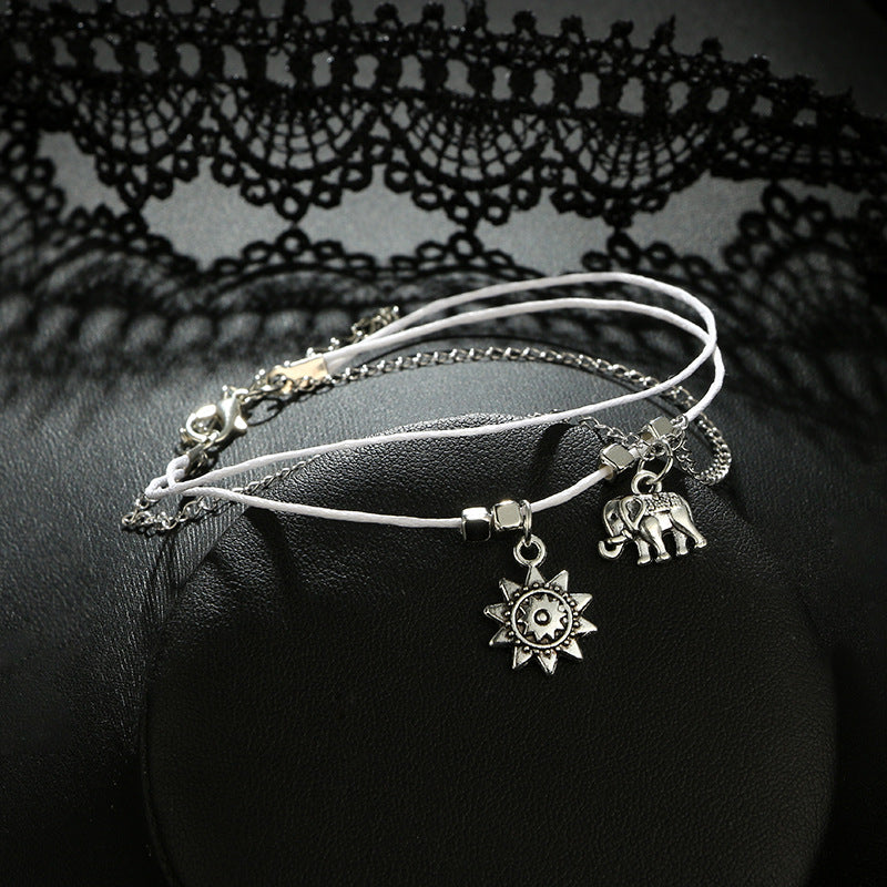 Bohemian Star Elephant Double Layer Anklet for Women