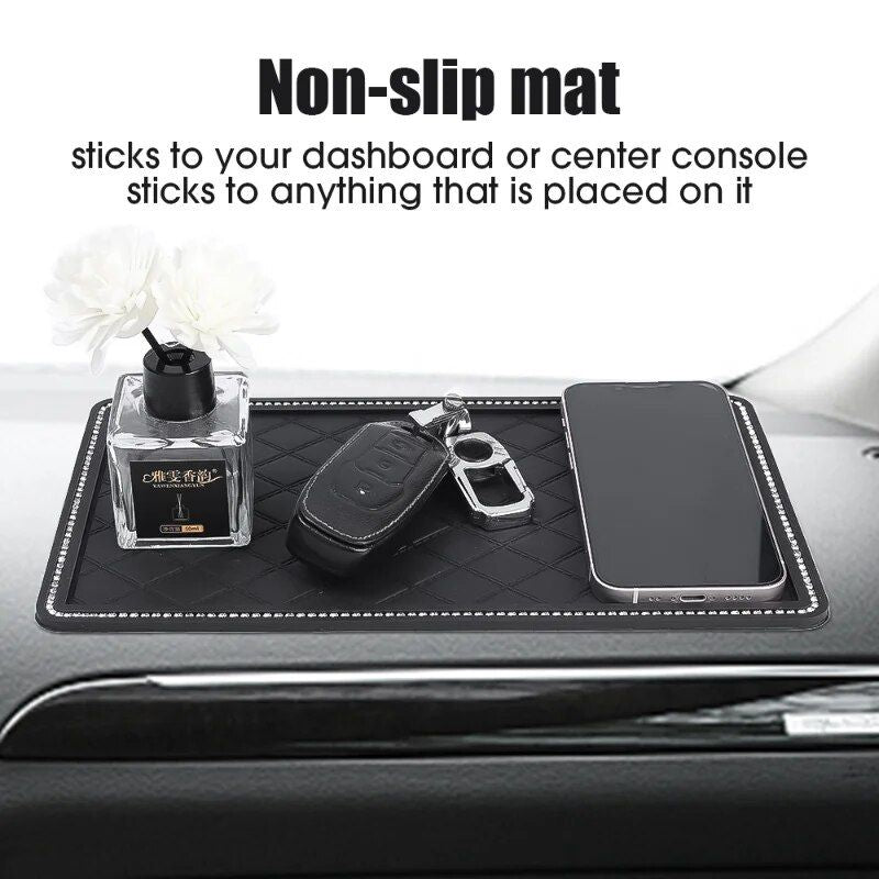 Sparkling Diamond Anti-Slip Car Dashboard Mat for Secure Item Grip