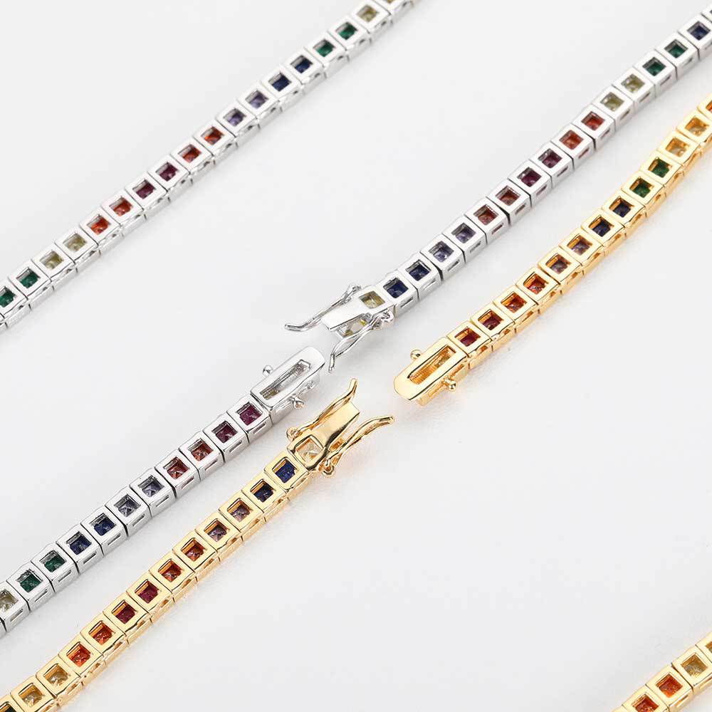 Simple Hip Hop Bracelet 4mm Color Tennis Chain Micro Inlay