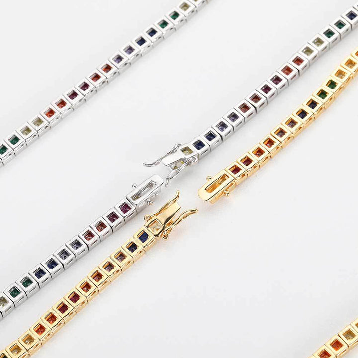 Simple Hip Hop Bracelet 4mm Color Tennis Chain Micro Inlay