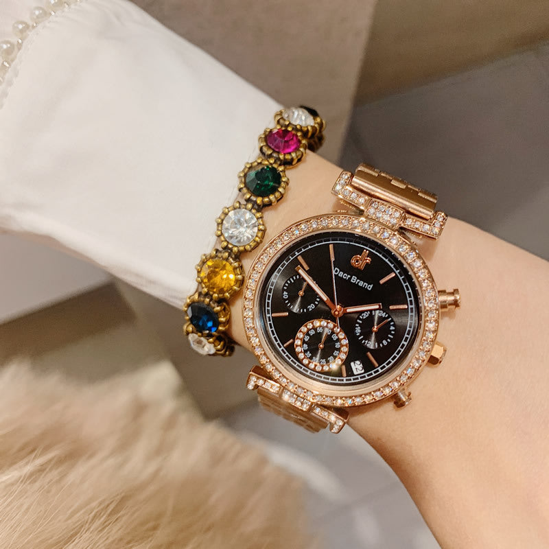 Women Waterproof Diamond Watch With Calendar