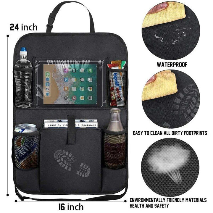 Universal Car Seat Back Organizer with Anti-Kick Mat & Waterproof Protection
