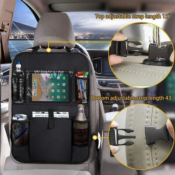 Universal Car Seat Back Organizer with Anti-Kick Mat & Waterproof Protection