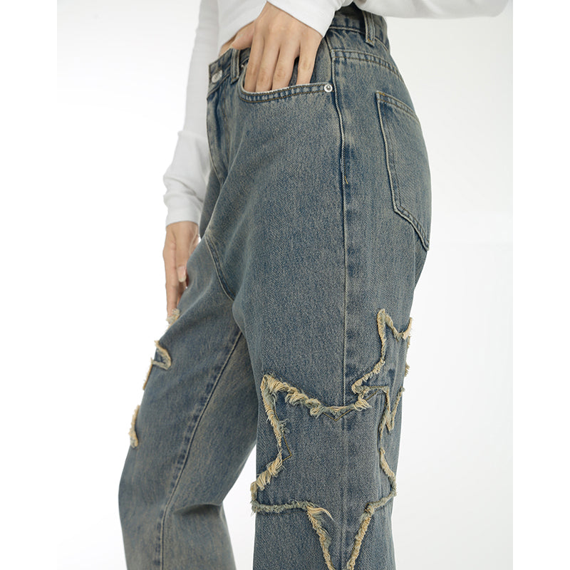 Spring High-waisted Draping Straight Slightly Flared Jeans