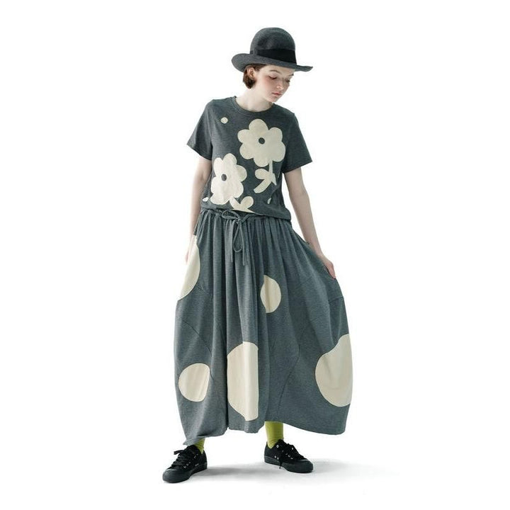 Summer Polka Dot Grey Knit Skirt
