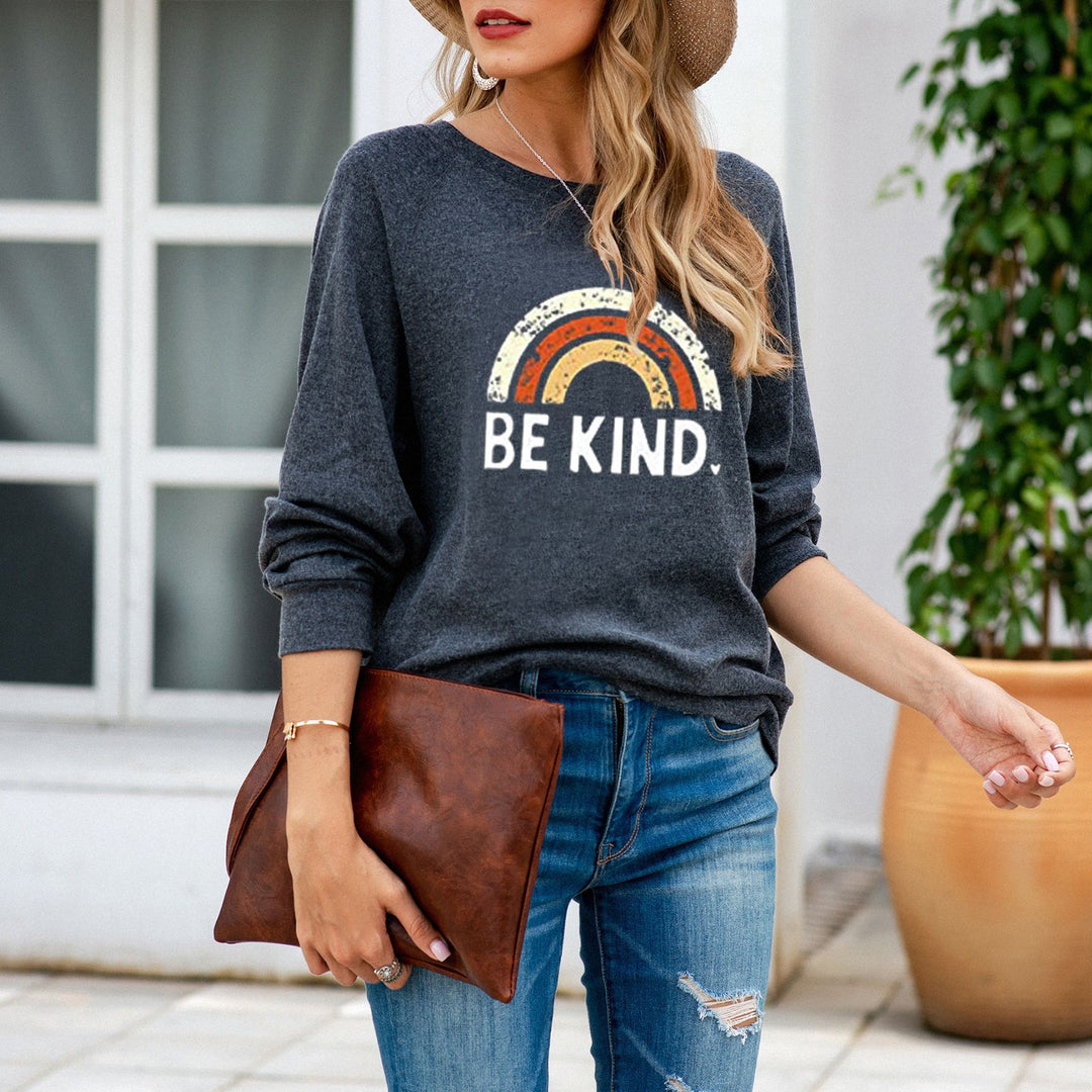 Casual Loose Round Neck Rainbow Print Sweater