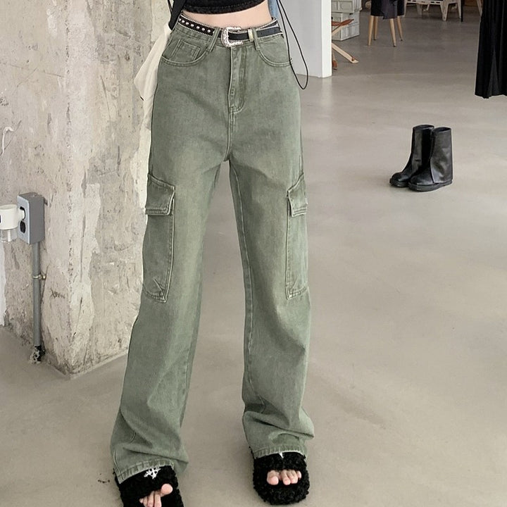 Super Hot Girl Casual High Waist Straight-leg Denim Wide Leg Pants