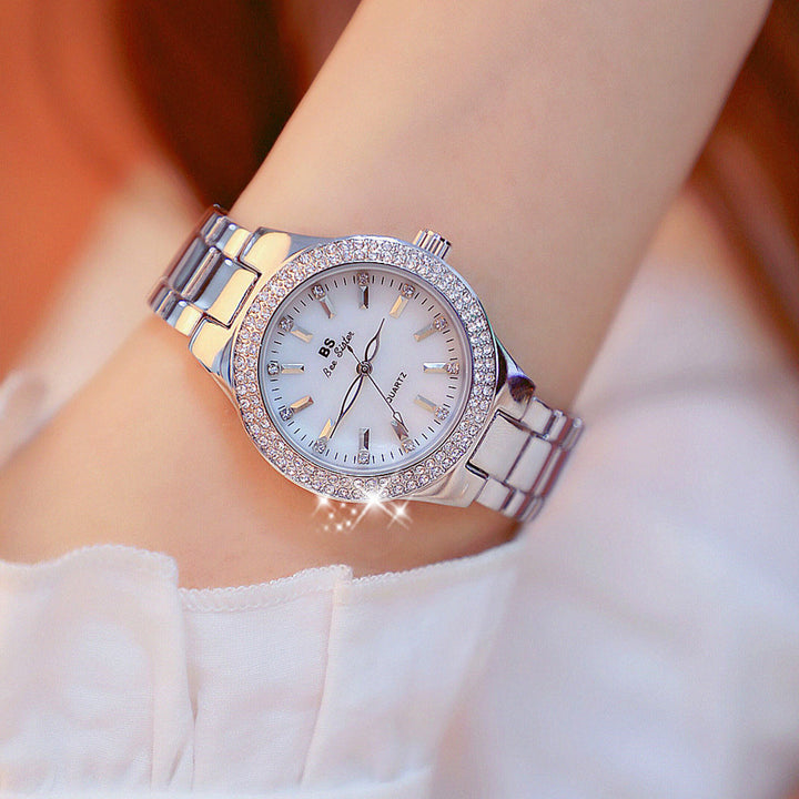 Elegant luxury full diamond small dial steel band quartz watch