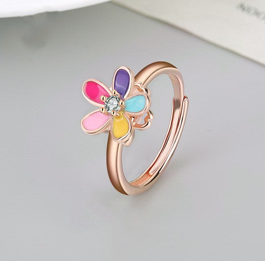 Women's S925 Sterling Silver Five Petal Flower Ring