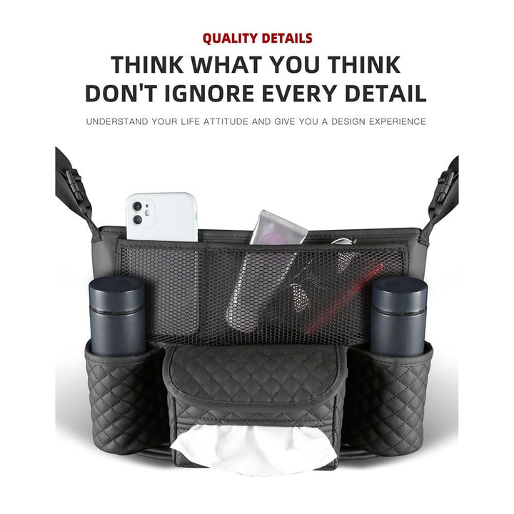 Luxurious Leather Car Seat Storage Bag with Drink Holders