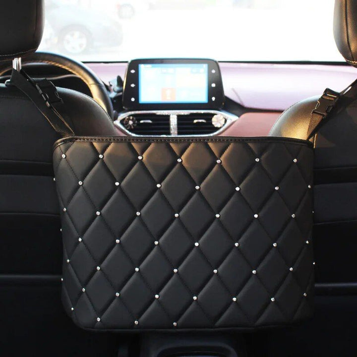 Luxury Crystal Rhinestone Car Seat Organizer with Multi-Pockets
