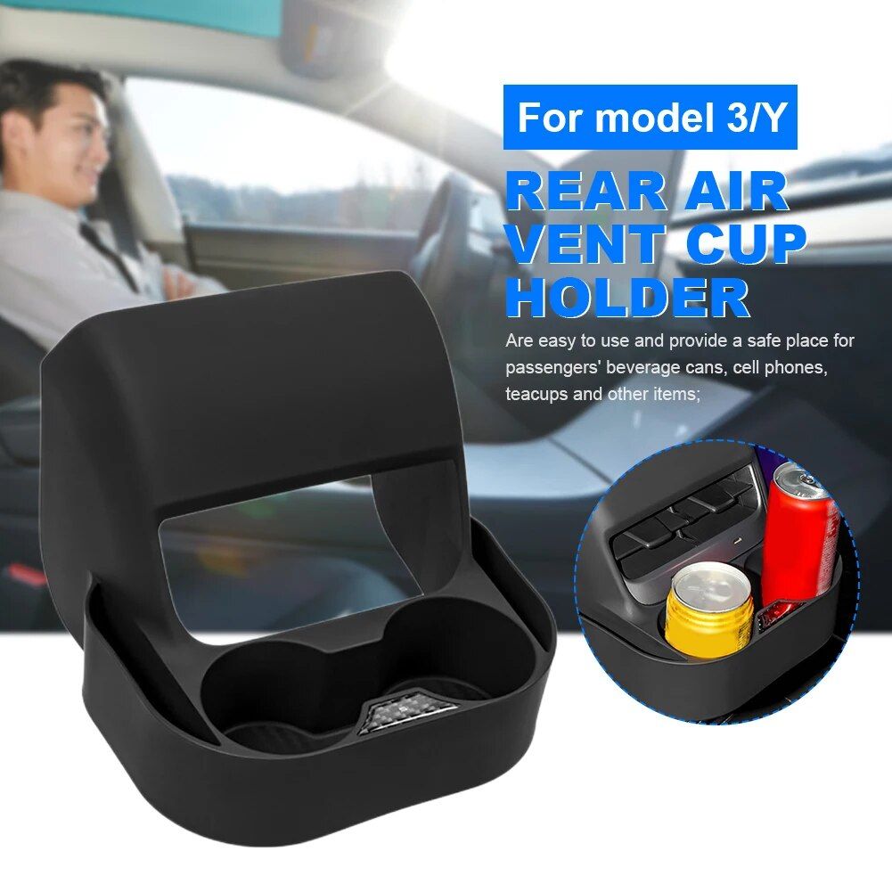 Tesla Model 3/Y Rear Seat Air Vent Cup Holder - Sleek Console Drink Organizer