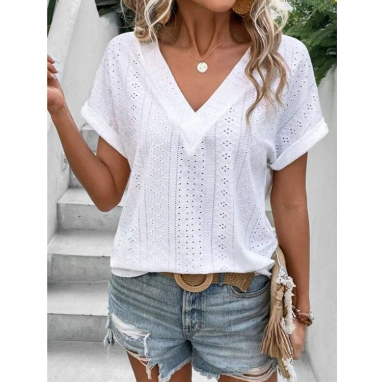 Women's V-neck Loose Top Short-sleeved T-shirt