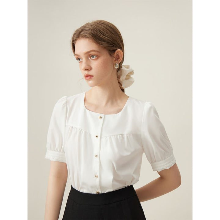 White French Square Collar Shirt with Puff Sleeve
