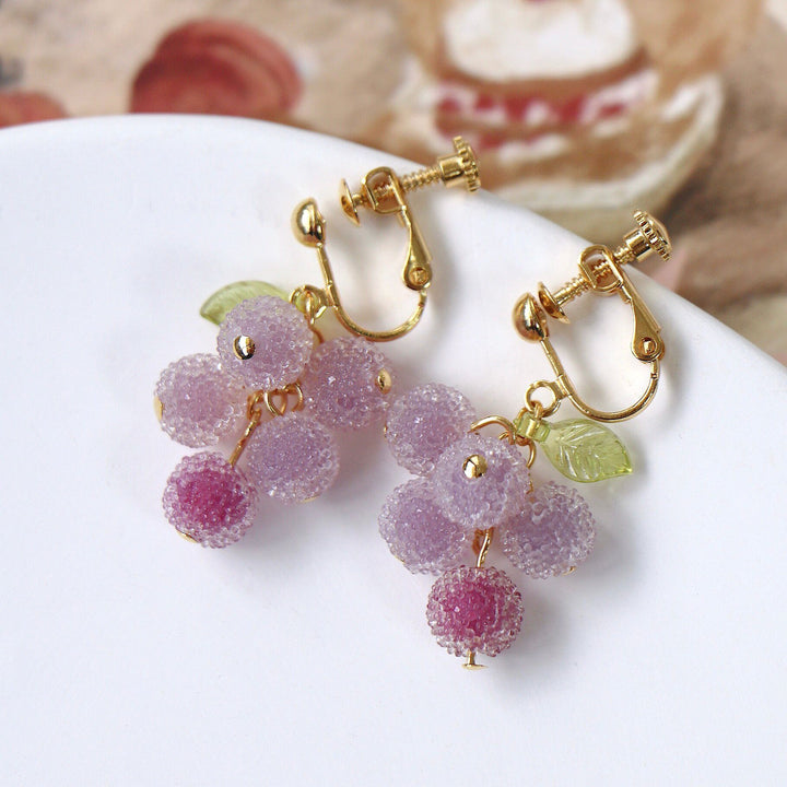 Frosted Berry Fruit Grape Earrings