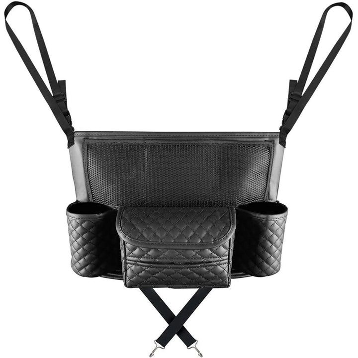 Luxurious Leather Car Seat Storage Bag with Drink Holders