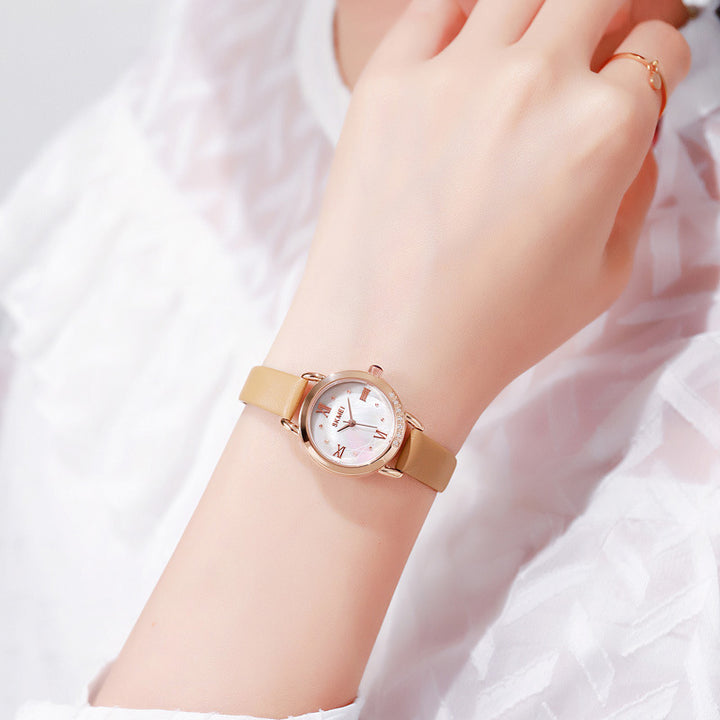 Small Strap Exquisite Waterproof Ladies Hand Quartz Round Female Student Leather Small Round Watch