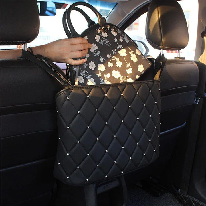 Luxury Crystal Rhinestone Car Seat Organizer with Multi-Pockets