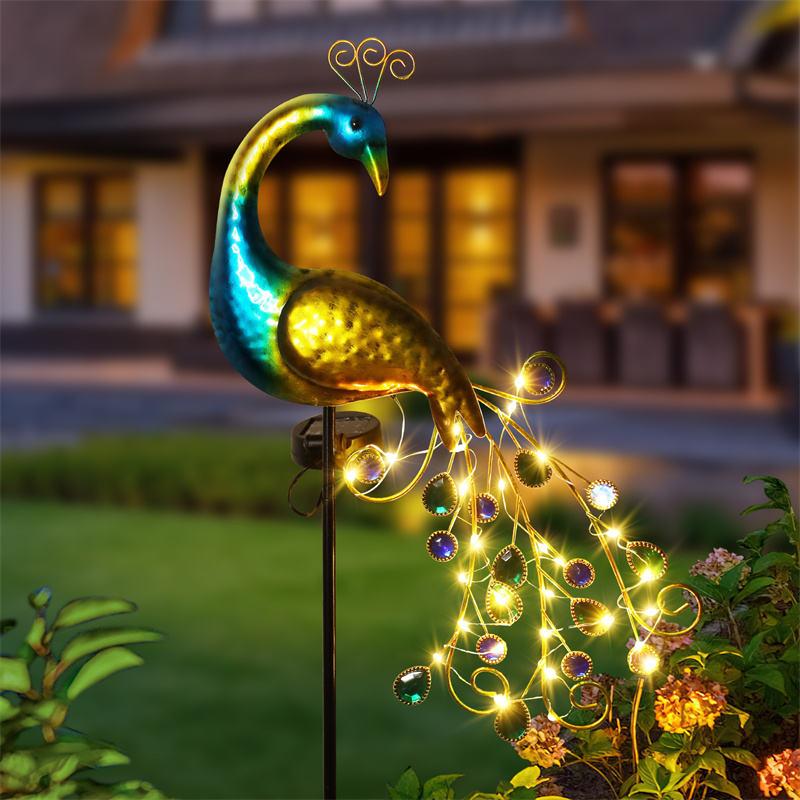 Solar-Powered LED Peacock Garden Lamp