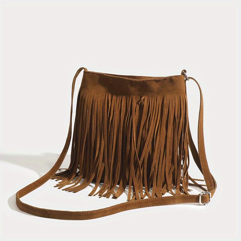 Vintage Suede Fringe Crossbody Bag