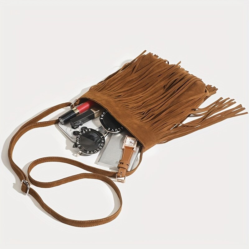 Vintage Suede Fringe Crossbody Bag