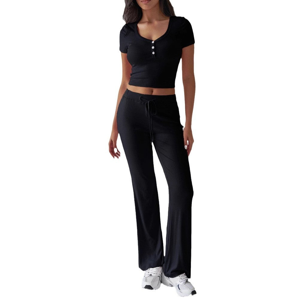 Women's Solid Color Crew Neck Casual Fashion Suit Summer
