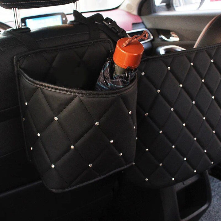Luxury Crystal Rhinestone Car Seat Organizer with Multi-Pockets