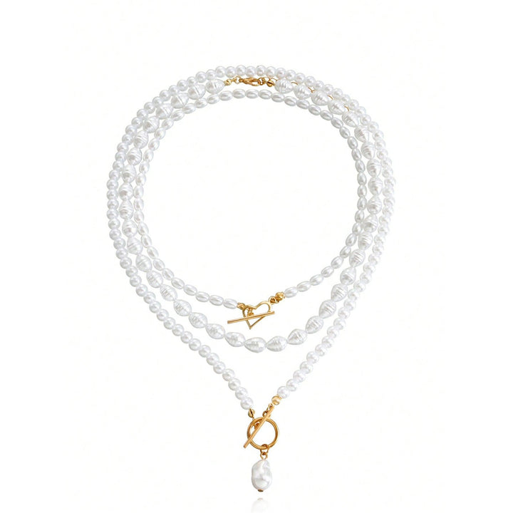 Elegant Imitation Pearl Heart Pendant Necklace