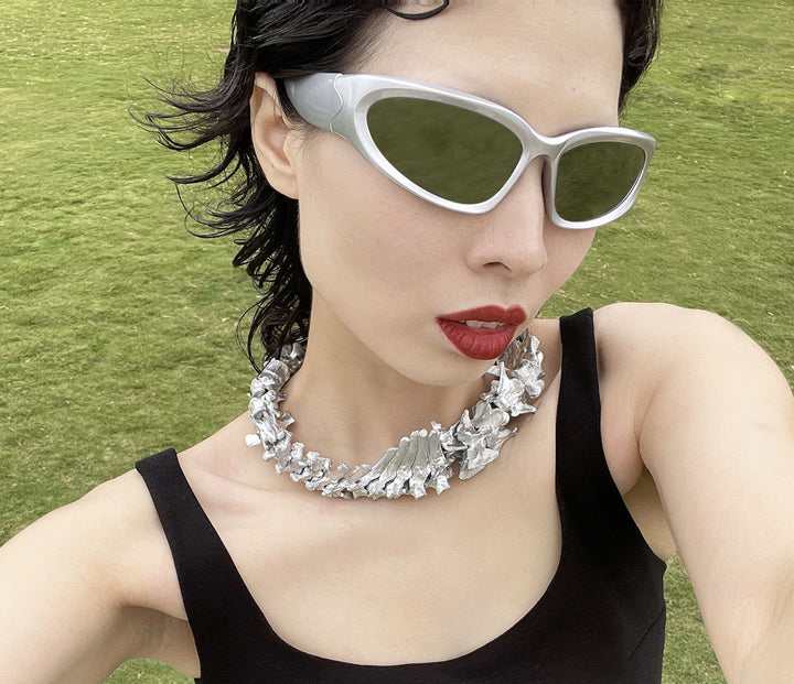 Alien Punk Future Bone Chain Exaggerated Couple Silver Necklace