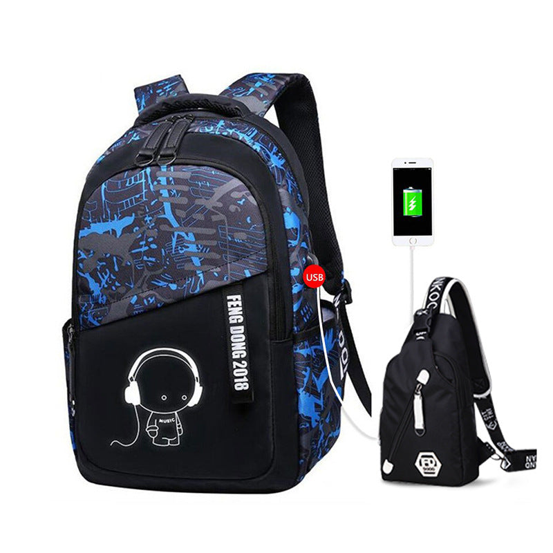 Exclusive For Cross-border Men's Backpack Junior High School Student Schoolbag Backpack Computer Bag Offload Wear-resistant Luminous One Piece Dropshipping