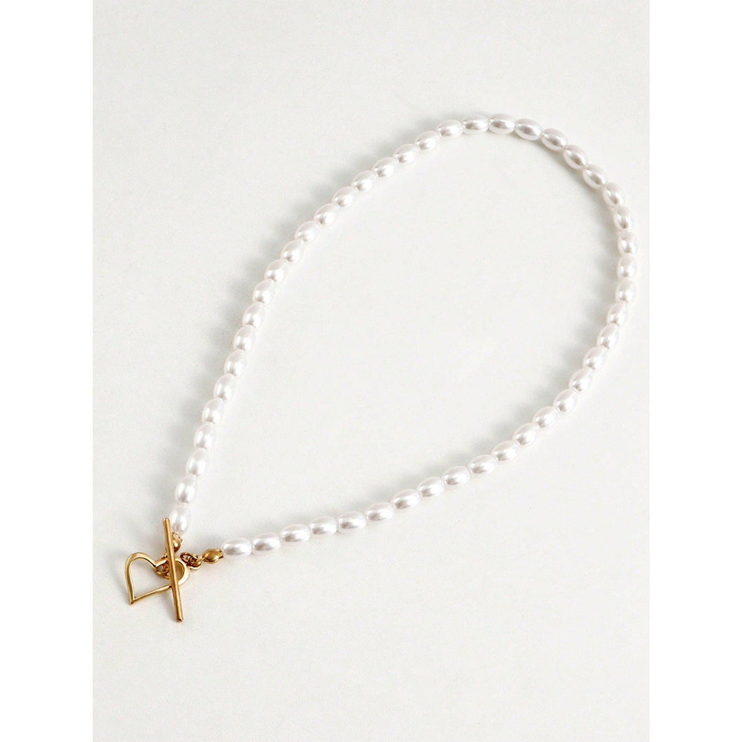 Elegant Imitation Pearl Heart Pendant Necklace