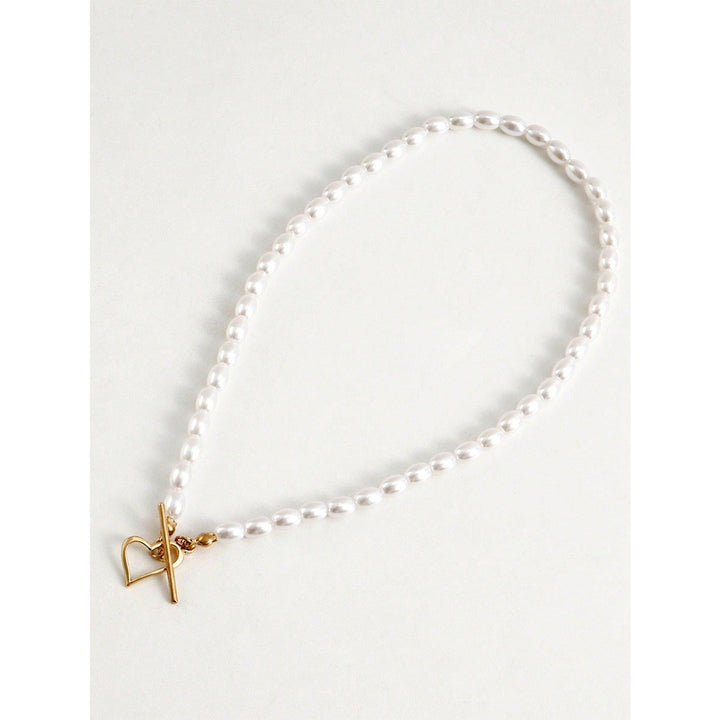 Elegant Imitation Pearl Heart Pendant Necklace