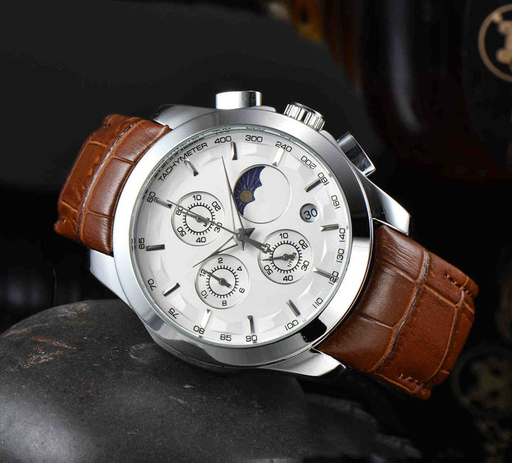 Six Hand Quartz Men's Belt Calendar Watch