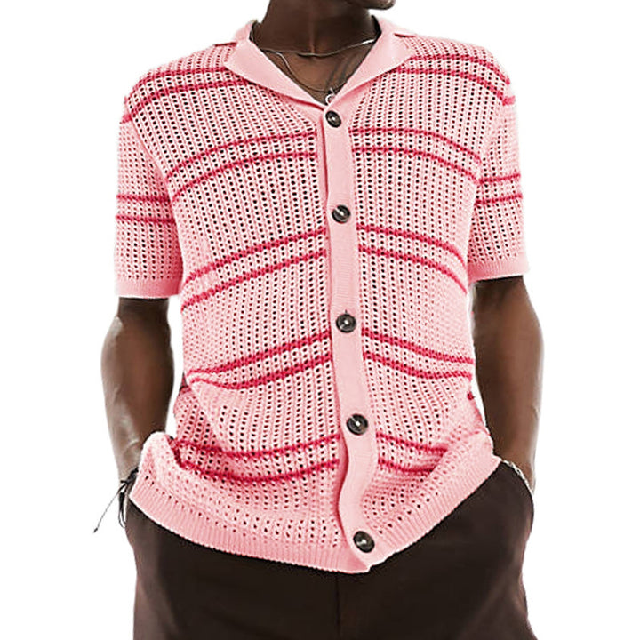 Men's Knitwear Lapel Short Sleeve Hollow Thin Cardigan
