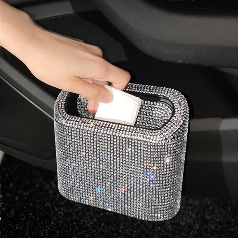 Bling Car Trash Can with Rhinestone Accents