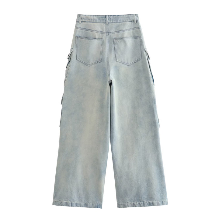 Multi-pocket Overalls Mid-waist Jeans