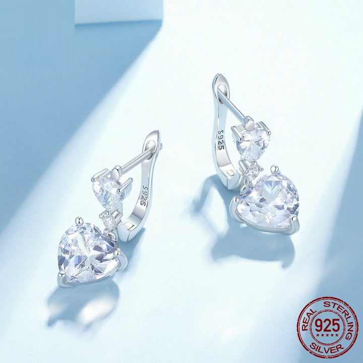 Cut Zircon French Elegant Style 925 Silver Heart-shaped Earrings