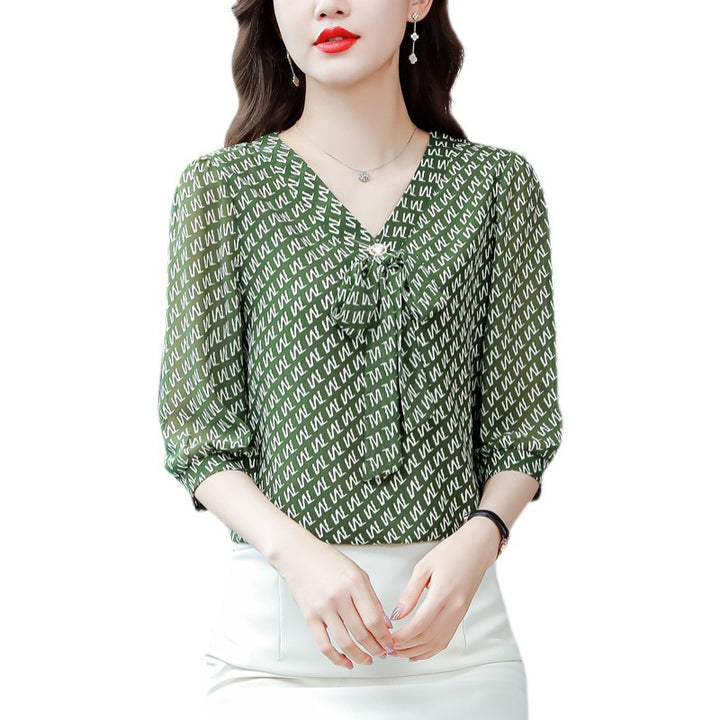 Women's Chiffon Chiffon Fashion Western V-neck Top Small Shirt