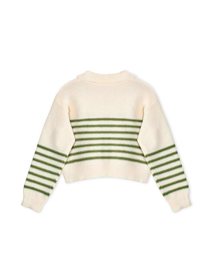 Women's Loose Casual Striped Lace-up Sweater