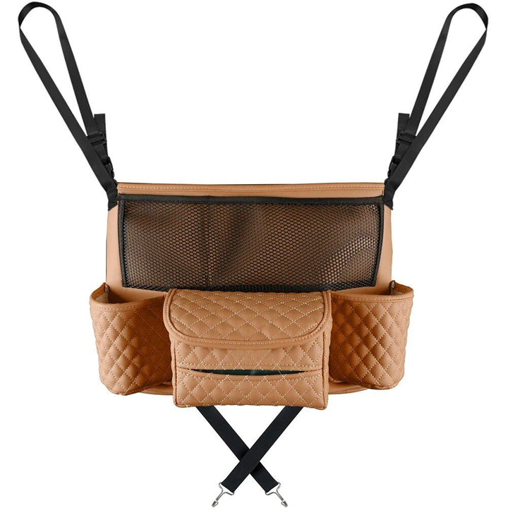 Luxurious Leather Car Seat Storage Bag with Drink Holders