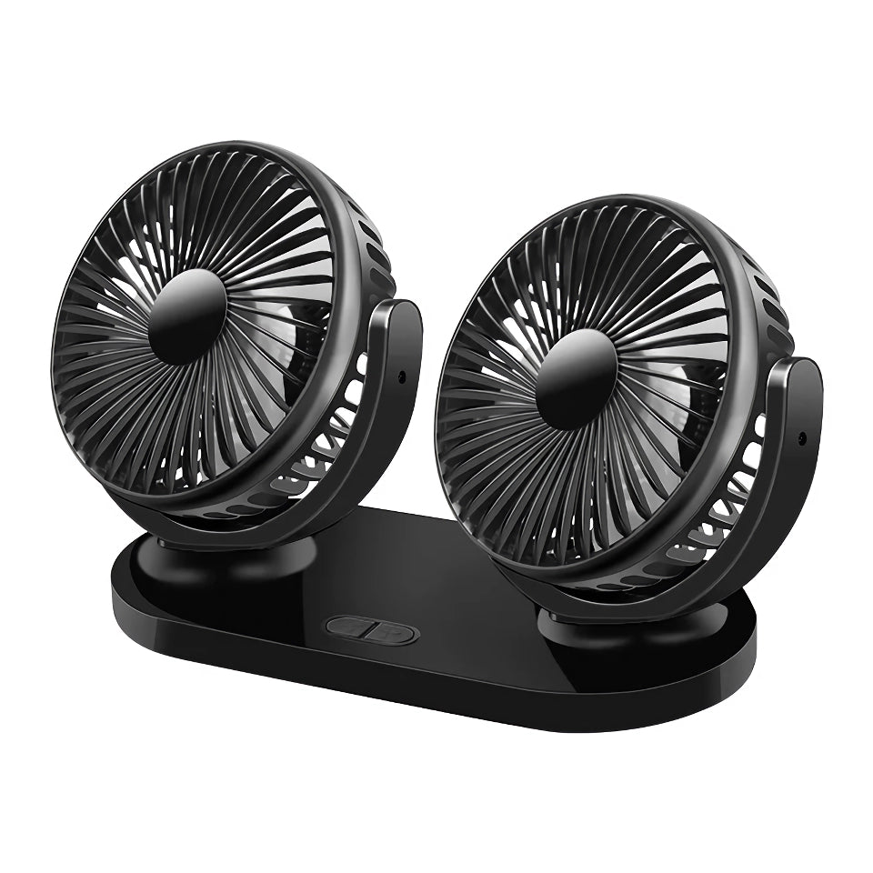 12/24V Dual-Head Car Fan - Adjustable 3-Speed USB Cooling Fan for Auto