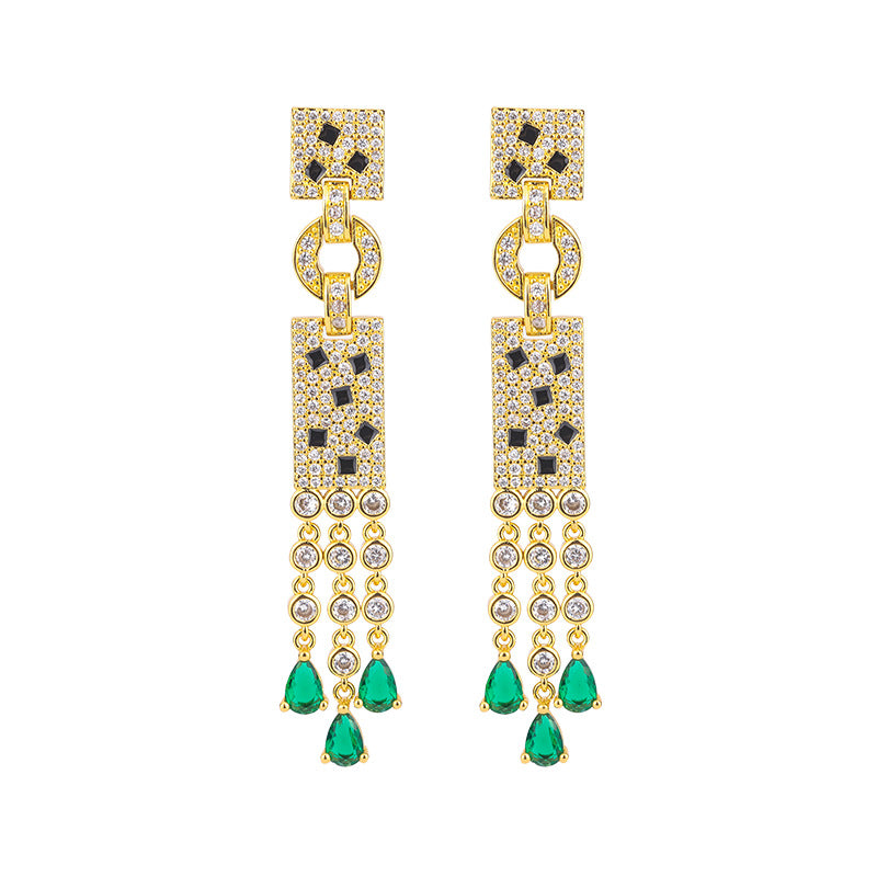 Flowsue Silver Gilt Micro Inlaid Emerald Earrings Simulate Emerald Pendant