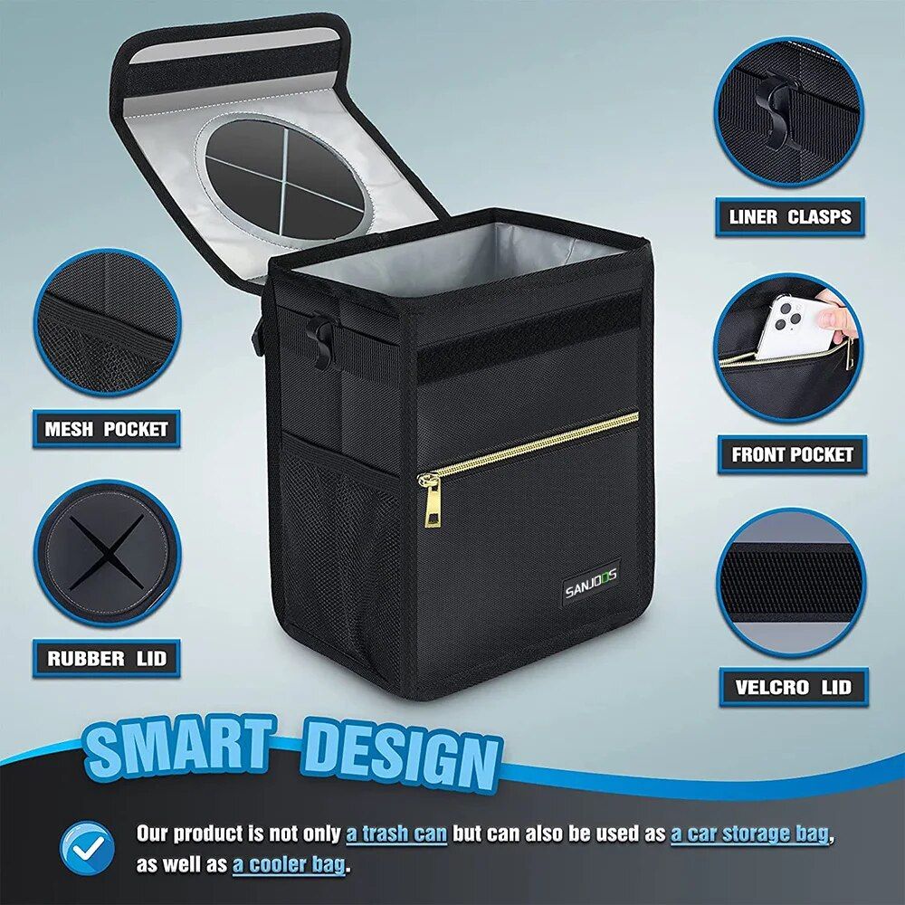 Waterproof Car Trash Bin with Multi-Functional Storage